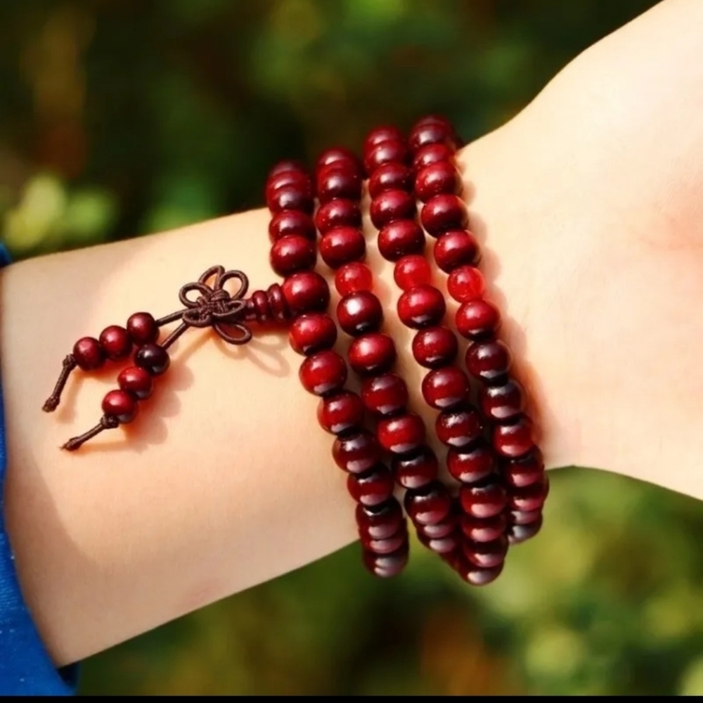 108 prayer Beads red wood Mala Bracelet necklace